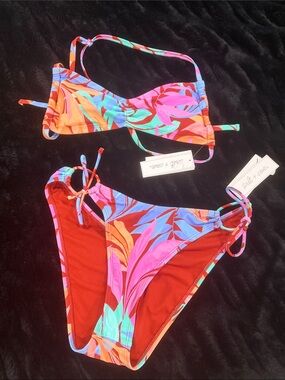 Salt + Cove Red Multicolor Tropical Bikini